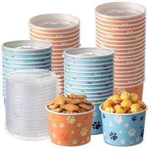 Qinyoung 24 Pcs 8 oz Paw Print Ice Cream Cups Bulk with Lids Pup Cups for Dogs Disposable Dog Bowls for Ice Cream Snack Dessert Food Drink Baby Shower Birthday Party Supplies(Blue and Orange Red)