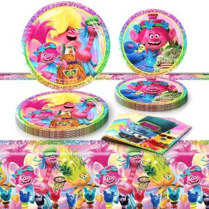 Trolls Birthday Party Decorations, 20 Plates, 20 Napkins and 1 Tablecover for Trolls Party Supplies
