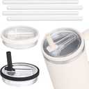 2 Pack 40 oz Tumbler Flip Straw Leak Proof Lid Replacement Fit for Stanley Quencher,40 oz Tumbler Lid Replacement for Stanley Cup,No Spill Proof Straw Cover for Stanley Cup Accessories (Cream White and Black)
