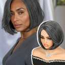 Quantum Love Mixed Grey Bob Wig Side Part Short Straight Layered Bob Wigs for Women Natural Hairline Gluless Realistic Synthetic Fiber for Daily Party