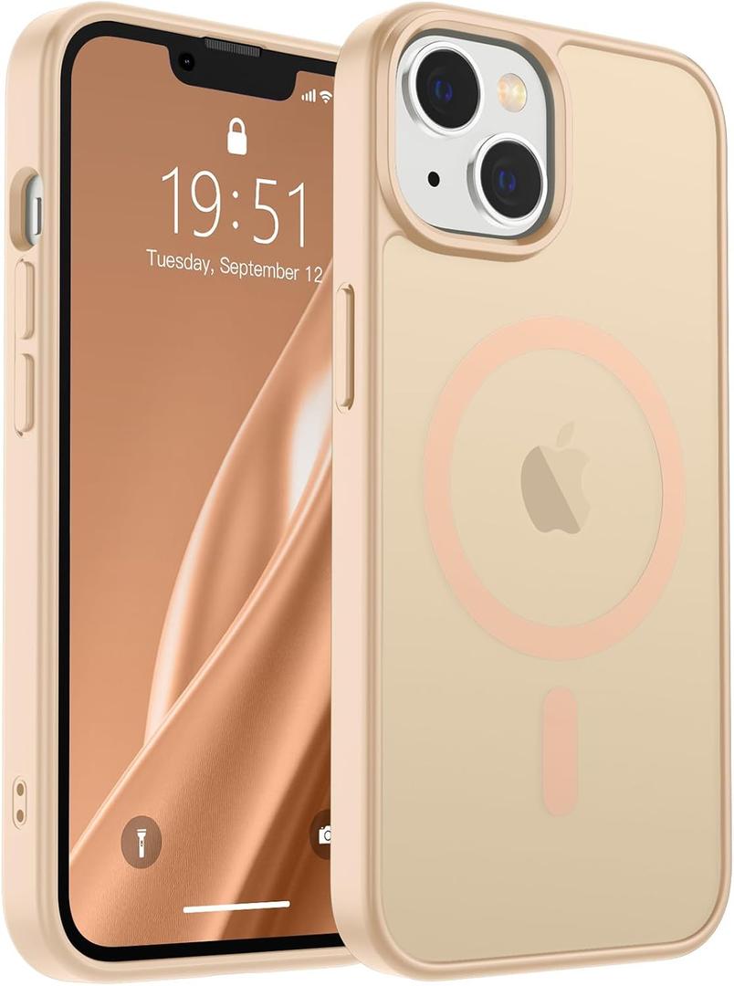 SUPFINE Magnetic for iPhone 15 Plus Case & iPhone 14 Plus Case(Compatible with MagSafe)(Military Grade Drop Protection) Slim Translucent Shockproof Phone Case,Sand Pink