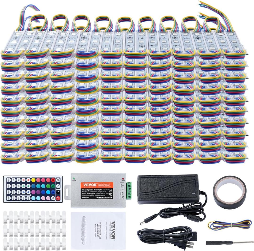 VEVOR 200PCS LED Storefront Lights, 103Ft 5050 SMD, RGB Color Changing Decorative Module Light with Remote Control, String Lights for Store Window Advertising Letter Signs, IP68 Waterproof