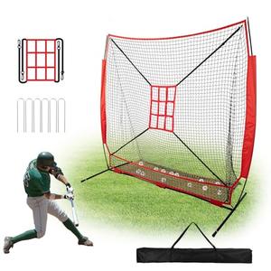 Wiseek Baseball Net - 7x7 ft Baseball Nets for Batting with Large Ball Collection System, Baseball&Softball Hitting Net, Strike Zone&Carry Bag, Baseball Training Equipment for Pitching Batting