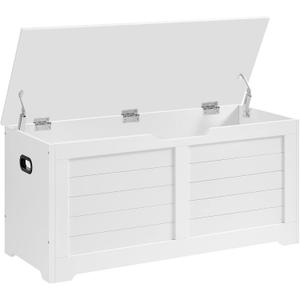 VASAGLE Storage Chest, Storage Bench with 2 Safety Hinges, Farmhouse Style, 15.7 x 39.4 x 18.3 Inches, for Entryway, Bedroom, Living Room, Cloud White ULSB061T10
