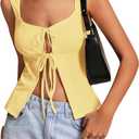 Milumia Women Tie Front Y2k Tank Tops Wide Strap Sexy Cut Out Split Hem Sleeveless Tops (Yellow, S)
