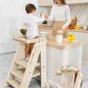 Forbena Collapsible Montessori Learning Standing Tower for Toddlers, Foldable Toddler Kitchen Stool Helper, Adjustable Plastic Kids Children Stepping Stool for Counter Bathroom Sink (Apricot)