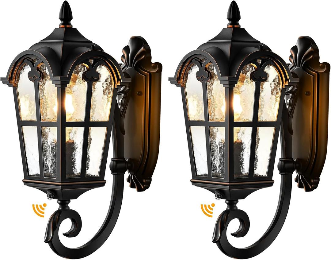 VIANIS 16.9" H Black Dusk to Dawn Outdoor Wall Lights Wall Mount, 2-Pack