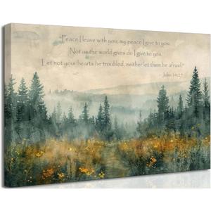 Christian Bible Canvas Wall art Scripture John14:27 Vintage Forest Pathway Landscape Watercolor Painting Picture Wall Decor Poster Print Artwork for Living Room Bedroom Home Decoration (Canvas, 24x36in) (36L" x 24W")