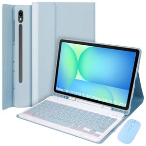 Keyboard Case for Samsung Galaxy Tab S10 Lite/S10 FE/S9 FE 10.9 Inch/Galaxy Tab S9 11 Inch 2023, Mouse and 7-Color Backlit Detachable Bluetooth Keyboard, Ultra-Thin Cover with S Pen Holder (Blue)