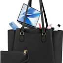 RAINSMORE Laptop Bag for Women 15.6 Inch, Waterproof Faux Leather Work Tote Bag with Clutch Purse, Large Office Bag for Commute, College, Black