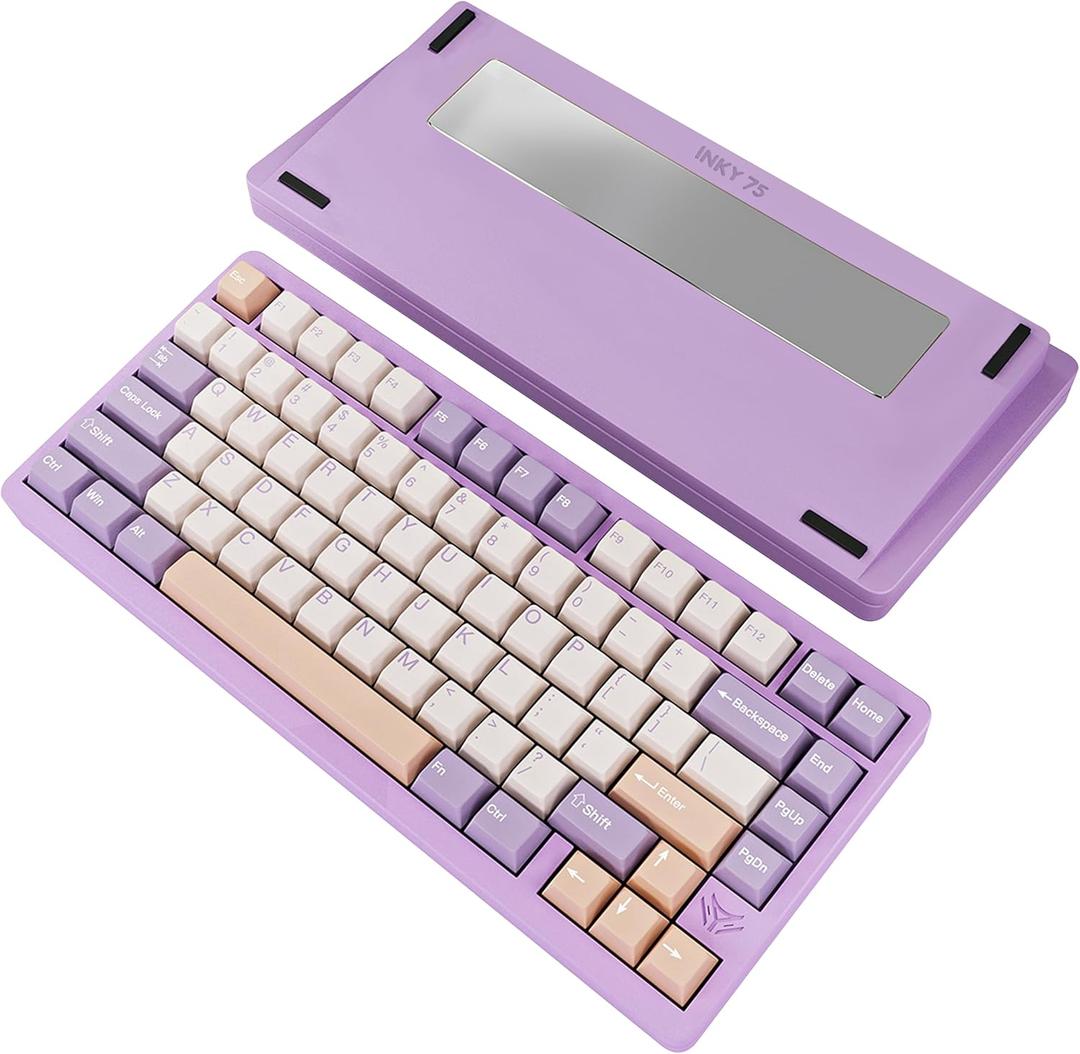 MK INKY75 Mechanical Keyboard with Full Aluminum Wireless Mechanical Gaming Keyboard, 75% Layout Mechanical KeyBoard BT/2.4G/USB-C,Hot Swappable, Creamy Sounding, RGB/PP/4000mAh(Dream Lavender)