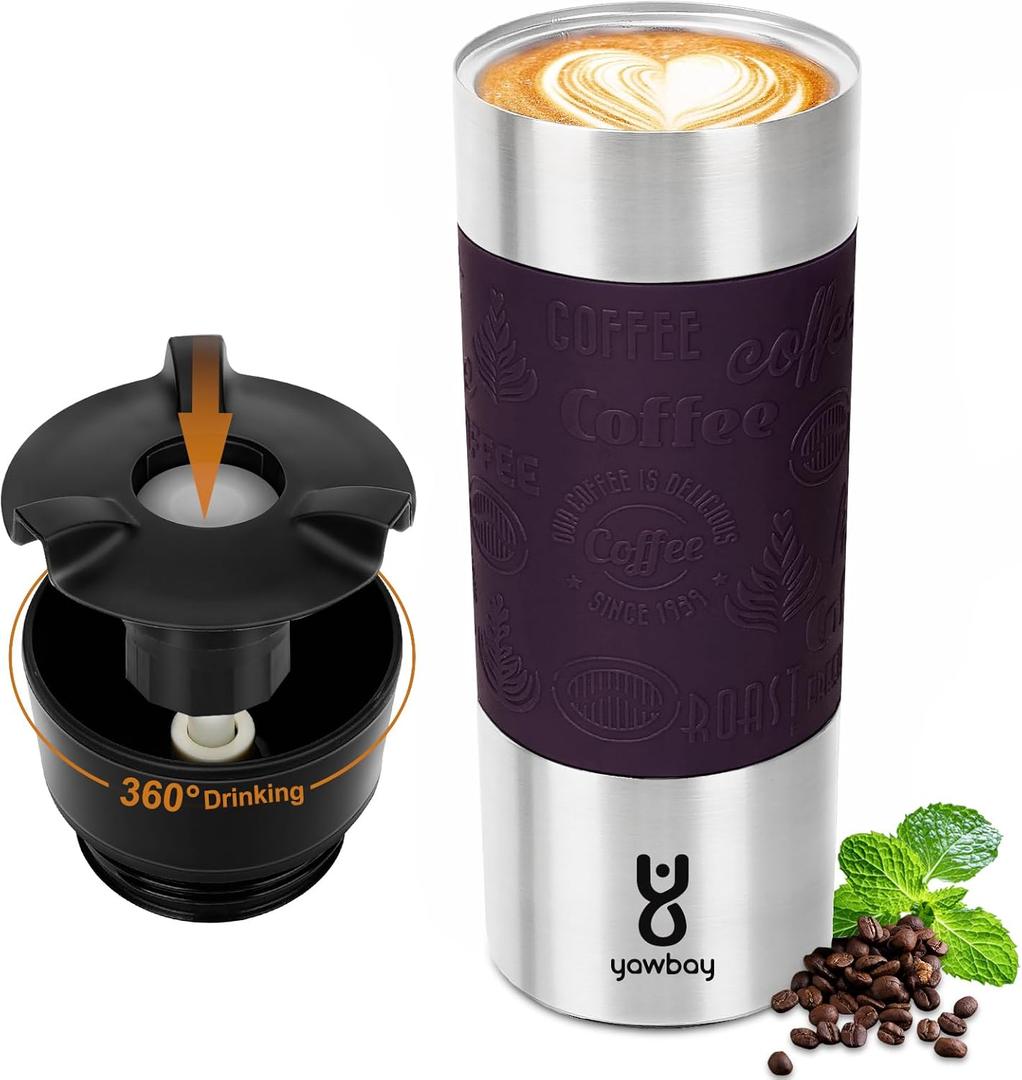 Travel Coffee Mug Spill Proof,17 Oz Travel Mug with 360Drinking Lid,Double Wall Vacuum Insulated Coffee Travel Mug Stainless Steel Tumbler Thermal Coffee Mugs for Hot and Cold Drinks(Purple)