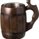 MFC Beer Mug 20 OZ - Tankard Mug - Beer stein - Wooden beer mug - Stainless Steel Cup - Handmade Gifts for Men - Fathers Day, Christmas or Birthday Gift Idea - Men Mug - Barrel Brown