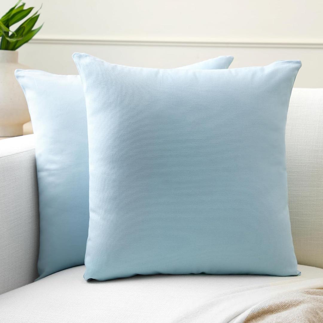 Encasa XO Throw Pillow Covers 24x24 in Set of 2 Ice Blue | No Inserts | Cotton Pillow Covers for Living Room, Bed, Sofa, Couch | Decorative Cushion Covers with Improved Zipper