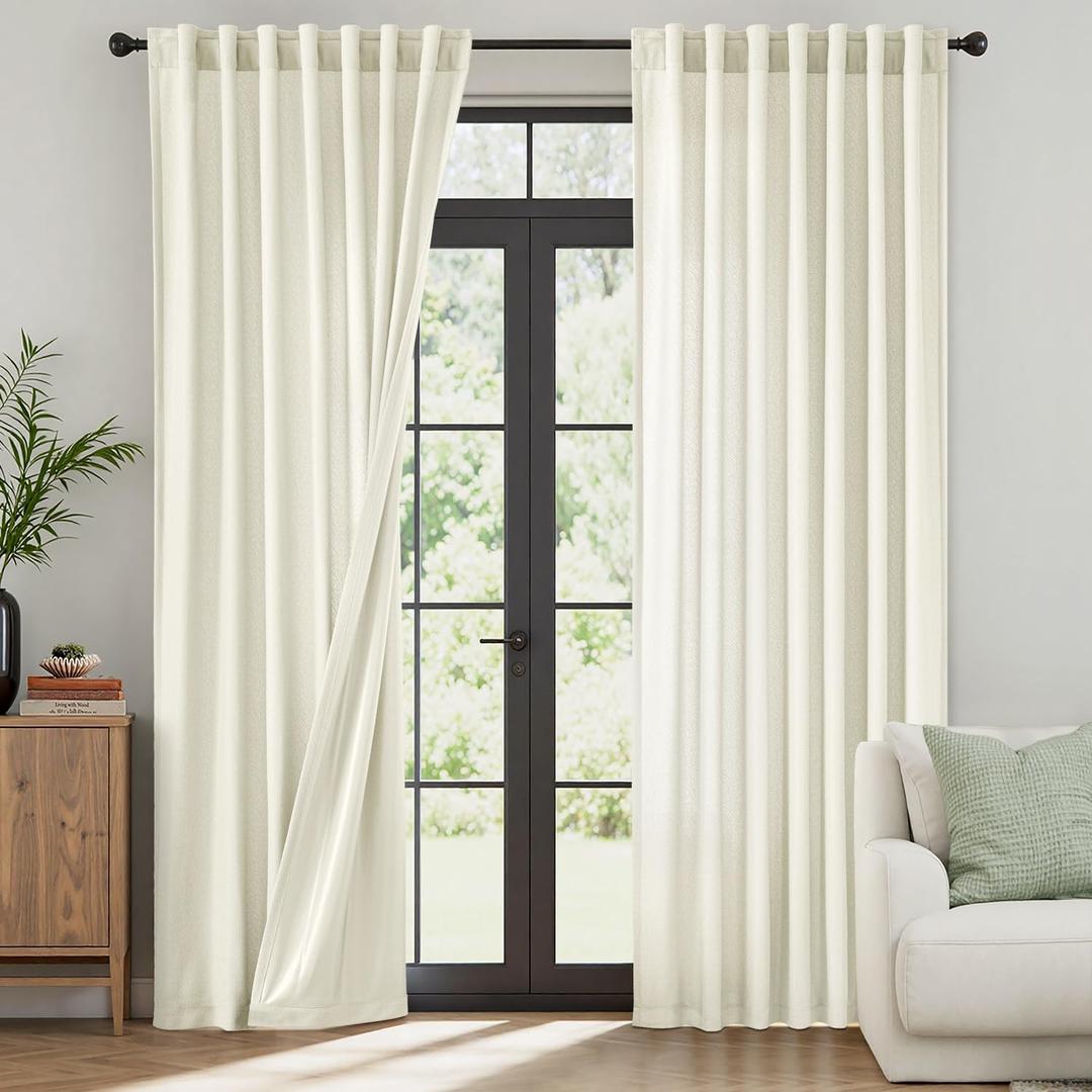 MIULEE Ivory Thermal Insulated Curtains 63 Inch Long 2 Panels Set for Summer Heat Blocking Non See Through Privacy Thick Semi Sheer Light Filtering Back Tab Window Drapes for Bedroom Living Room