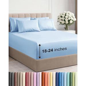 Extra Deep Full Sheet Set - 6 Piece Breathable and Cooling Sheets - Hotel Luxury Bedding for Women, Men, Kids & Teens - Easy & Secure Fit - Soft, Wrinkle Free and Comfy - Extra Deep Pockets - Baby Blue