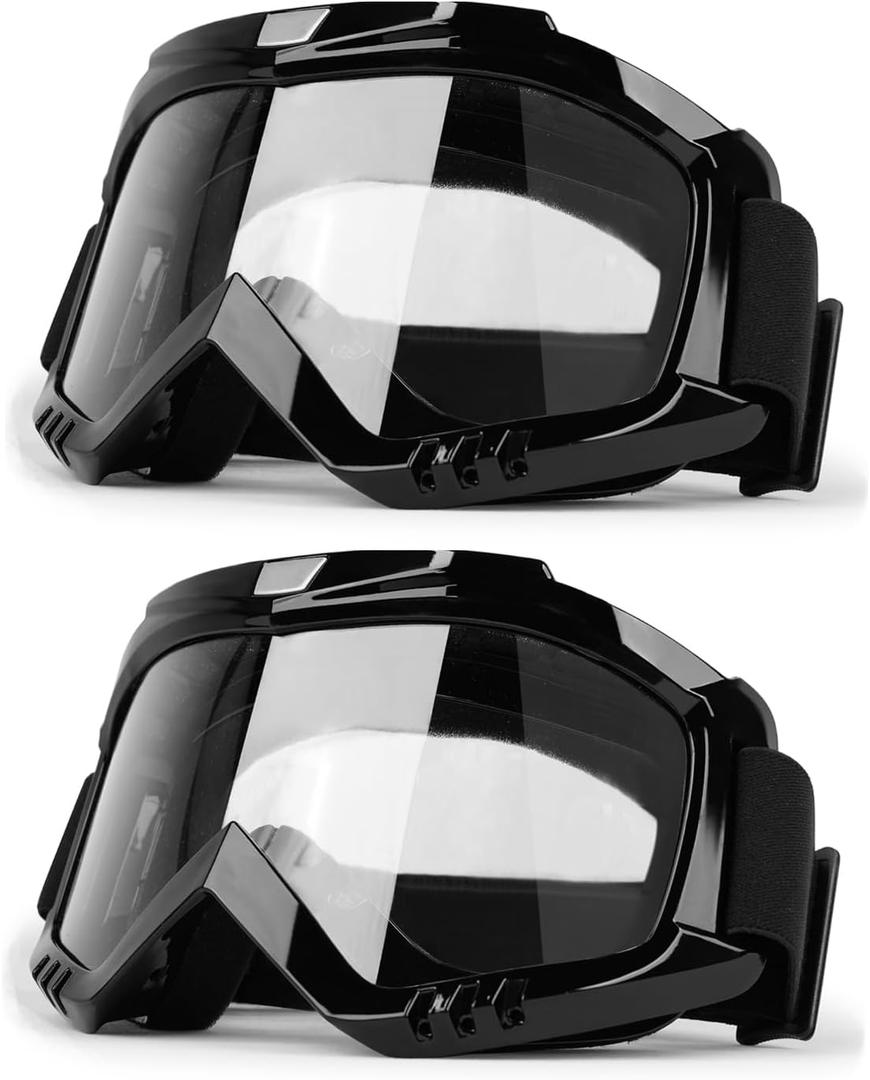 Professional Motorcycle Motocross Goggles 2-Pack Dirt Bike ATV Riding Racing Wide vision Glasses Anti-Fog Scratch Windproof Dustproof Goggles for Adult Youth Kids Clear Lens