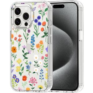 MOSNOVO Case for iPhone 15 Pro Max, [Buffertech 6.6ft Military-Grade Drop Protection] [Anti Peel Off Tech] Clear TPU Bumper Phone Case Cover Design - Botanical Floral