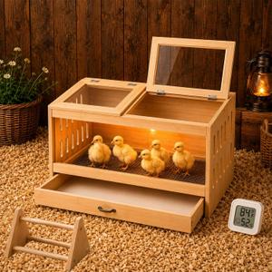 Wooden Brooder Box for Chicks, Ducklings & Quail Chick House
Solid NZ Pine Brooder Box, 31.5×15.75×15.75 in, Thermometer & Chick Perch, Clear Acrylic, Pull Drawer, Dual Vents for Poultry