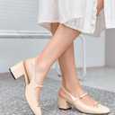PiePieBuy Womens Slingback Chunky Heels Mary Jane Shoes Slip On Buckle Strap Dress Shoes Closed Round Toe Pumps (8, Beige)