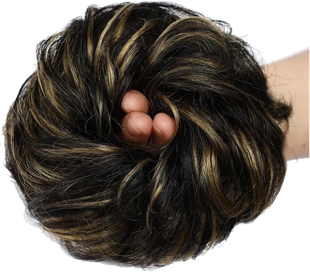 Messy Bun Hair Curly Wavy Messy Remy Human Hair Extensions Chignon for Women Brazilian Human Hair Messy Bun Chignon Extension Fluffy Bun Hair Scrunchies Extension Real Human Hair Buns (Color : P1B-27