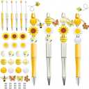 holoith 6 Set Beadable Pen Bulk Beadable Pens Kit Sunflower Themed Bead Sunflower Pen Charms Wood Beads Rhinestone Spacer Beads for Diy Present Students Teens School Office Supplies