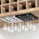 Wine Glass Holder Under Cabinet, 4 Pack Stemware Rack for Kitchen Storage, Easy Install Hanging Glass Organizer for Bar Restaurant（Black）
