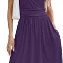 NILOUFO Women's Summer Casual Dress Short Sleeve Wrap V Neck Midi Dresses with Pockets (Large, Purple)