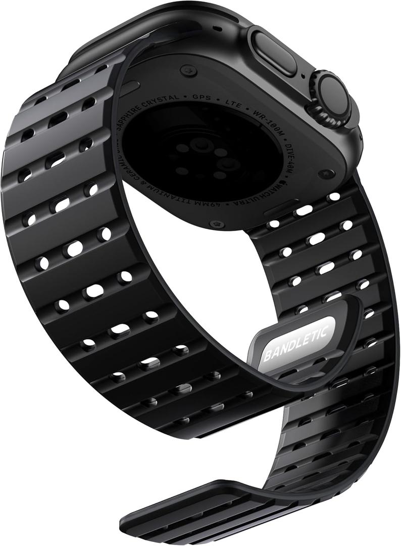Bandletic Compatible with Apple Watch Ultra 2 Band Men Women, Magnetic Silicone Rugged Sport Watchband for iWatch 49mm(Ultra 3/2/1),46mm(Series 11/10),45mm(9/8/7),44mm(SE3/SE2/SE/6/5/4),42mm(3/2/1)