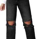 SweatyRocks Women's High Waist Ripped Distressed Cropped Jeans Straight Leg Denim Pants, M