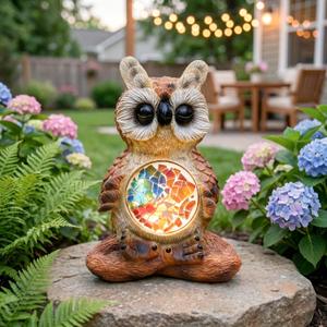 Solar Garden Sculpture, Resin Owl Outdoor Solar Light Ideal for Gardens, patios, courtyards, and as a Decorative Night Light for Indoor Home desks