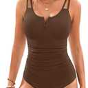 Womens One Piece Swimsuit Tummy Control - Slimming Bathing Suit V Wired Full Coverage 2025 Swimwear (Large, Brown)