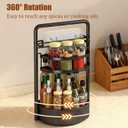 JEESA Rotating Spice Rack with Paper Towel Holder, 2 Tier Lazy Susan for Spices, Sturdy Iron Seasoning Organizer for Kitchen Countertop, Black