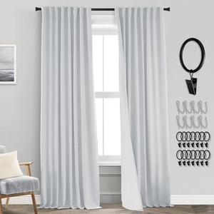 PANELSBURG Light Grey Curtains 96 inches Long for Living Room,Blackout Linen Insulating Heat Light Blocking Curtains for Bedroom,52x96 in Length,White Gray