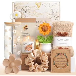 Birthday Gifts for Women, Teen Girls, Her, Unique Happy Birthday Gift Baskets for Best Friend Sister Daughter, Women Mother Gifts Box for Girls Wife Girlfriends, 10pcs Cute Daisy Gift Set(Brown)