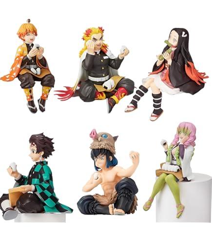 MLDVQJV 6Pcs Demon Anime Figures Set, Slayer Characters for Anime Fans and Kids (Rice Ball)