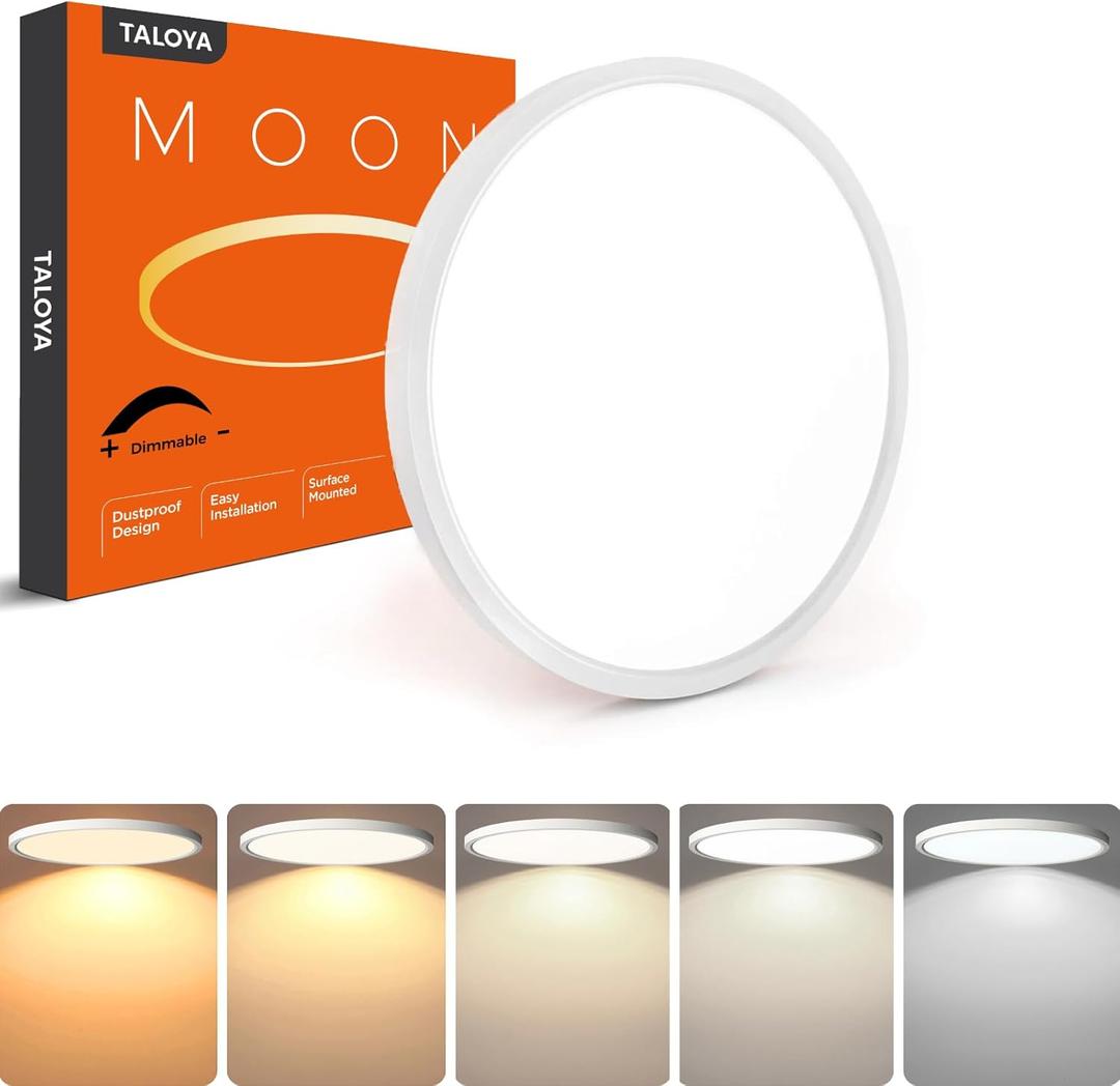 TALOYA Dimmable Flush Mount Ceiling Light,12Inch,20W,5 CCT,LED Ceiling Light Fixture for Bedroom,Kitchen,Living Room,White