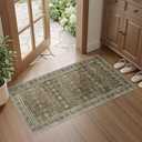 WITSHOCK Olive Green Brown Vintage Floral Area Rug 2x4, Low Pile Non-Slip Machine Washable Runner Rug for Bedroom Living Room Dining Room Nursery Playroom Home Decor