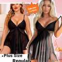 Avidlove Women Lingerie Lace Babydoll V Neck Sexy Sleepwear Strap Chemise (Black, L)