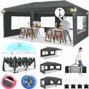 HOTEEL 10x20 Pop Up Canopy Tents for Parties with 6 Sidewalls & 8 Wind-Resistant Rods & Carry Bag, Outdoor Tent Easy Setup for Wedding, Patio Events, Commercial, Waterproof and UV50+ Protection,Grey (Gray)