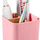 Bamboo Toothbrush Holder for Bathrooms, 3 Slots Toothbrush and Toothpaste Holder Bathroom Counter Organizer for Electric Toothbrushes, Floss, Razors - Pink