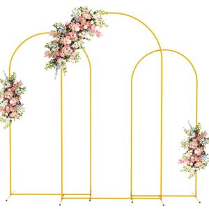 Fomcet Metal Arch Backdrop Stand Set of 3 Gold Wedding Arch Stand 7.2FT & 6.6FT & 6FT Arched Backdrop Frame for Birthday Party Baby Shower Graduation Ceremony Decoration