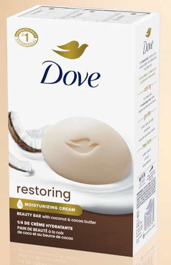 Dove Beauty Bar Soap Restoring Coconut & Cocoa Butter, 7 Bars for Restored Skin, Nourishes Skin 3.75 oz