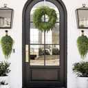 16" Spring Wreaths for Front Door, Artificial Greenery Wreath with Blueberry, Green Norfolk Pine and Cedar for Wall, Porch, or Indoor Outdoor Decor, Real Touch Cedar Foliage