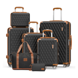 Melalenia Luggage Sets 7 Piece Suitcase Set, Hard Shell Carry on Luggage Travel Suitcases with Spinner Wheels and TSA Lock, Lightweight Luggage Set for Women, Black Brown