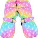 Kids Gloves Winter Toddler Mittens Girls Snow Ski Glove Waterproof Warm Sherpa with Long Cuff Snowboard Gloves (Medium5-9Year, Rainbow Unicorn)