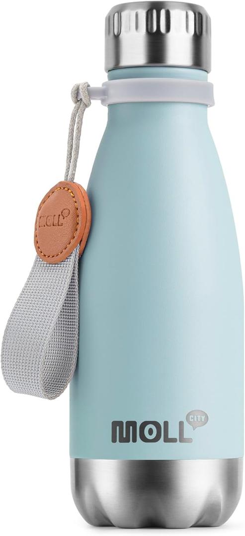 9 oz Water Bottle for Kids-Small Stainless Steel Water Bottle for School Vacuum Insulated Metal Leak Proof Cola Shape Water Flask for Boys Girls(Baby Blue)