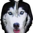 Novelty Siberian Husky 3D Print Hoodie Animal Sweatshirt Pullover for Men Women (Medium, Black)