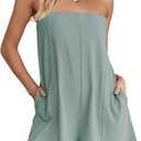 Yanekop Womens Summer Strapless Romper One Piece Short Jumpsuits Casual Sleeveless Beach Rompers with Pockets (S)