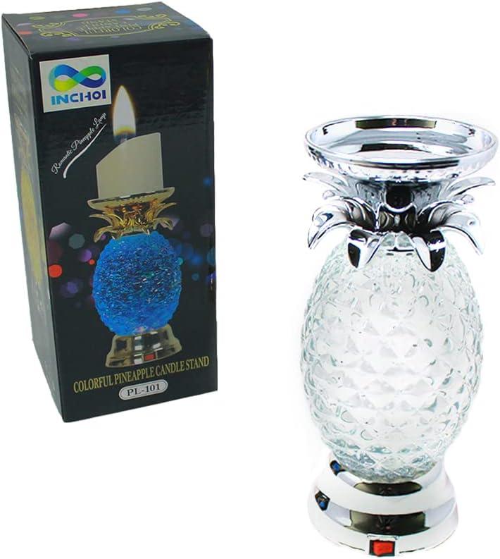 Colorful Pineapple Water Globe Glitter Swirl LED Candle Holder Pedestal Bath and Body Works Wick Romantic Gifts Home Furnishings Party Decorations Creative and Cute Mother's Day (Silver)